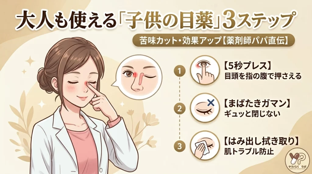 目薬の苦味を軽減する3ステップ点眼法