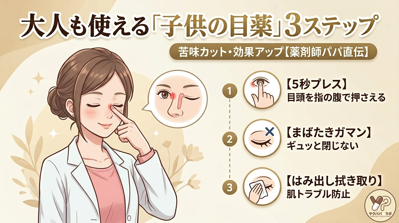 目薬の苦味を軽減する3ステップ点眼法