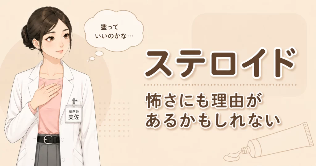 赤ちゃんにステロイドを塗ってよいか迷う保護者に向けたアイキャッチ画像。ステロイドへの不安や怖さの理由を薬剤師が整理する。